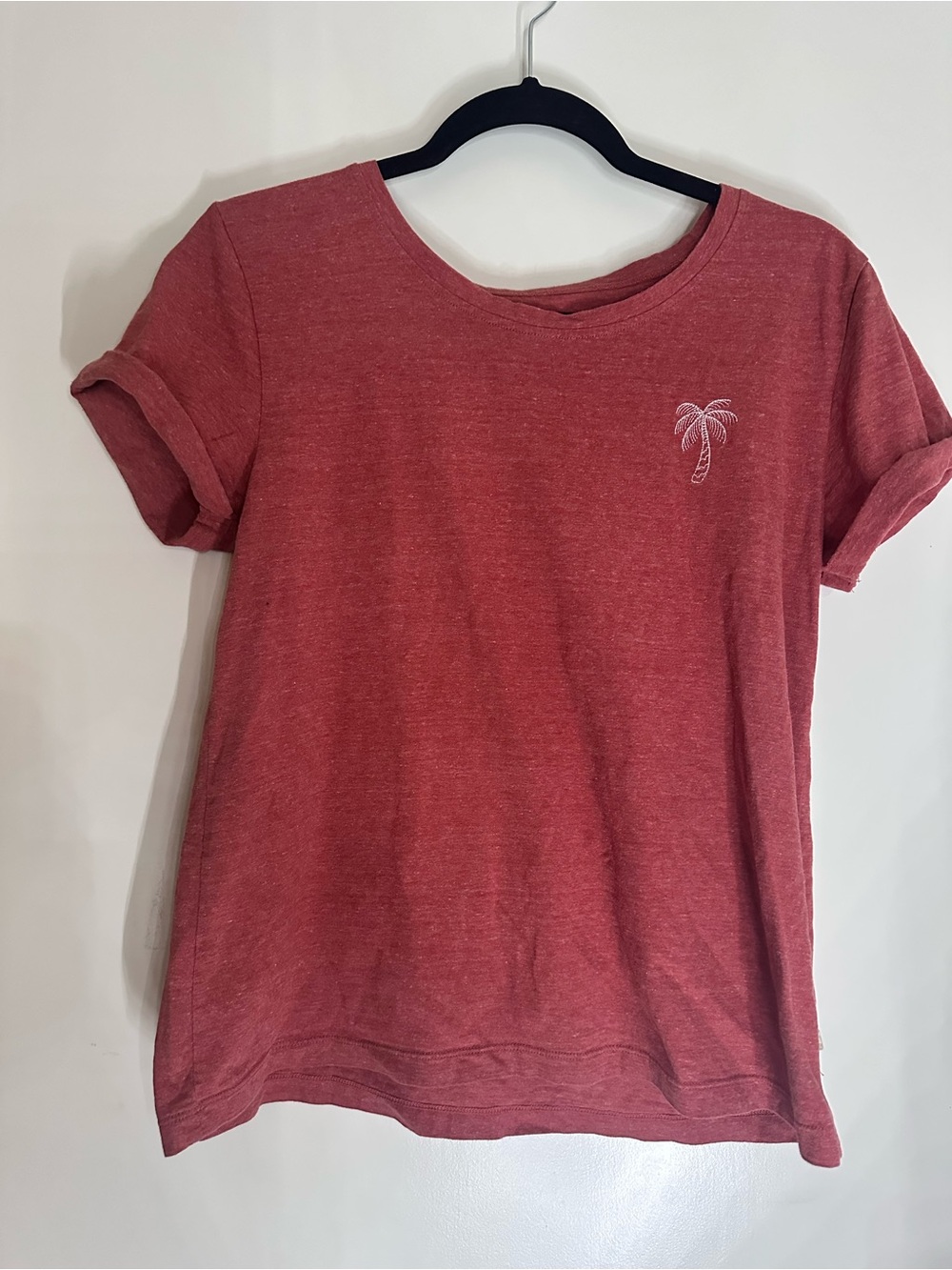 Roxy Red Palm-Embroidered Short Sleeve Tee